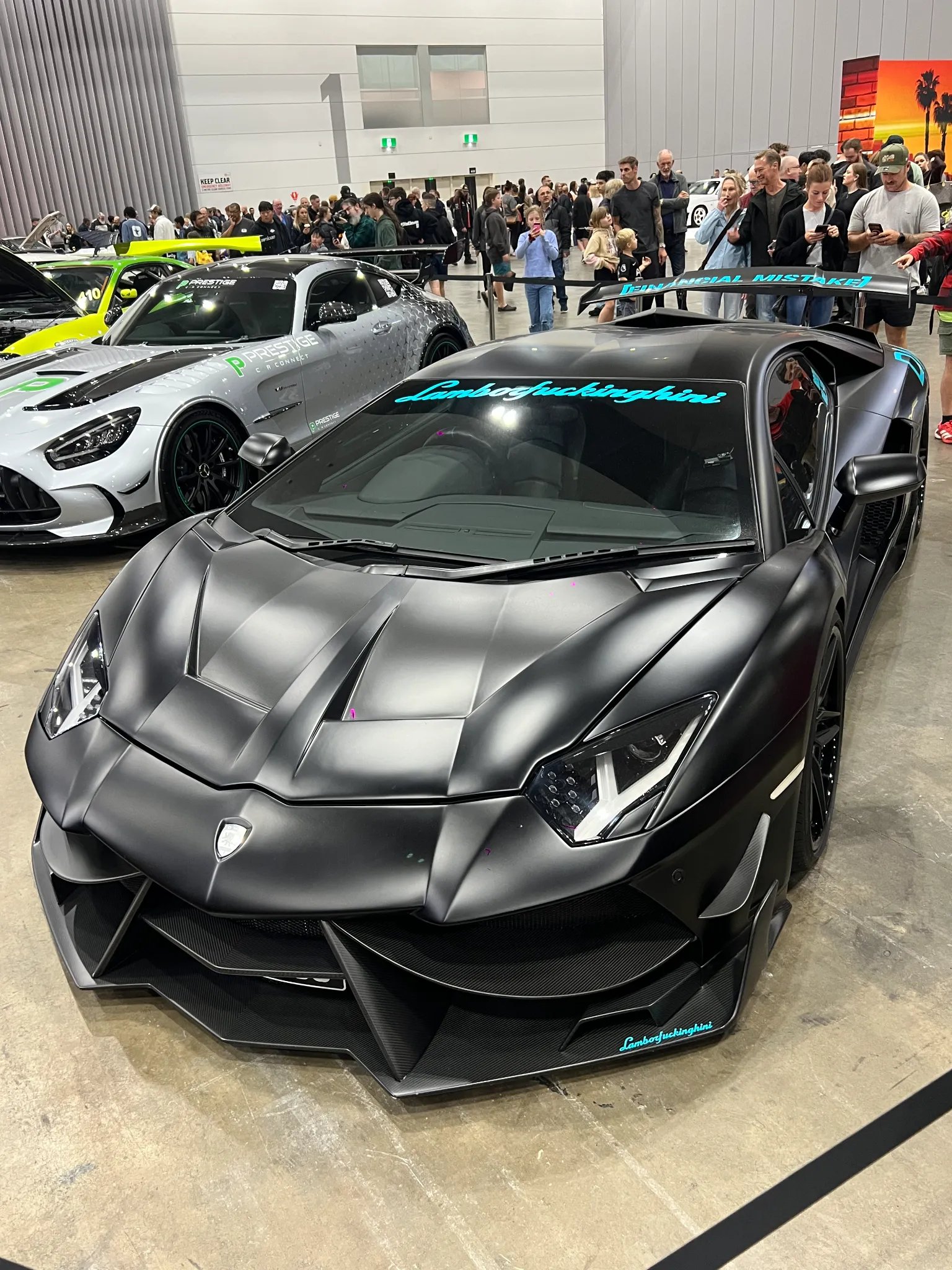Matte black Lamborghini at Melbourne Motor Show 2026