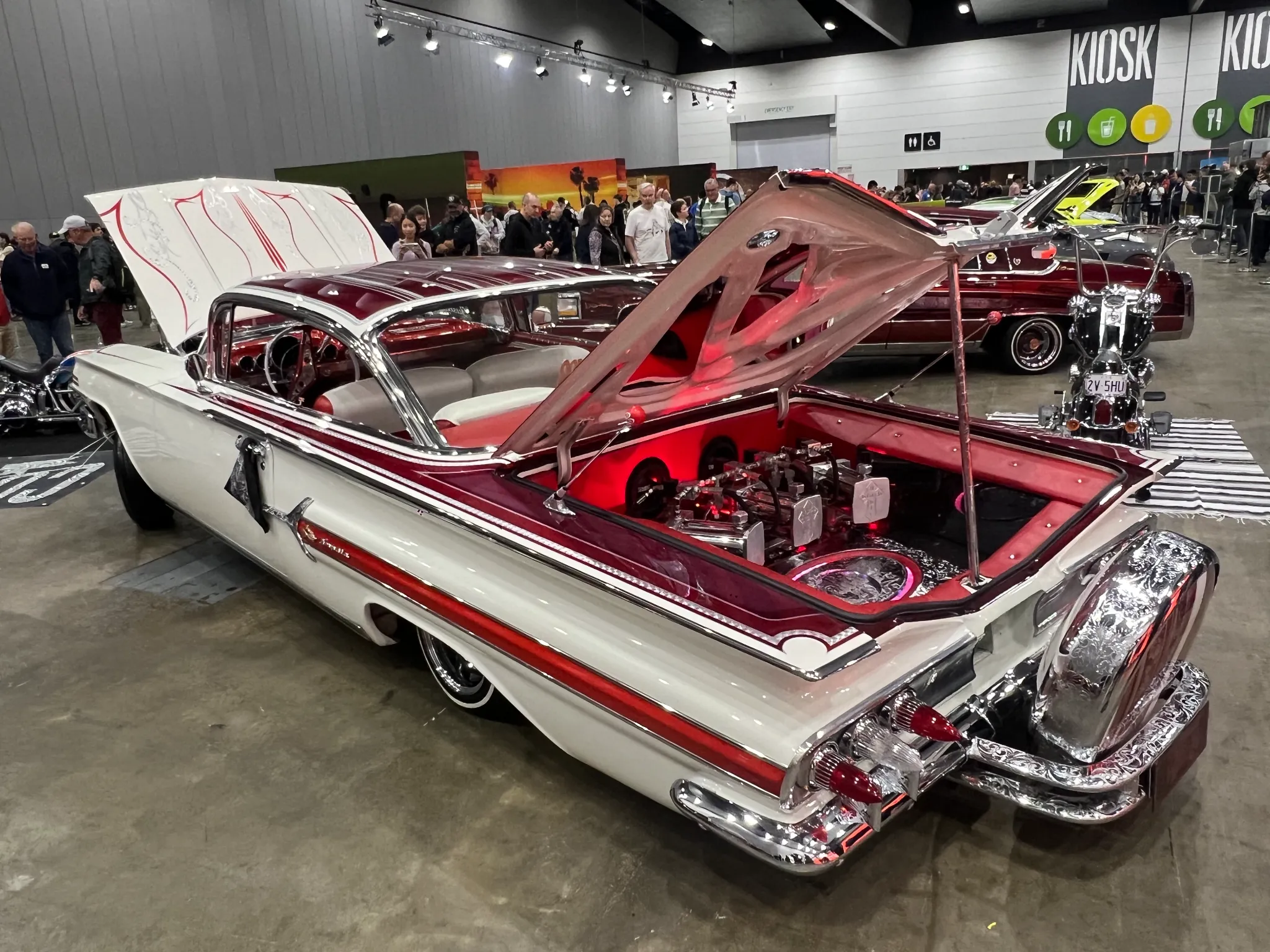 Red and white lowrider Chevy at Melbourne Motor Show 2026