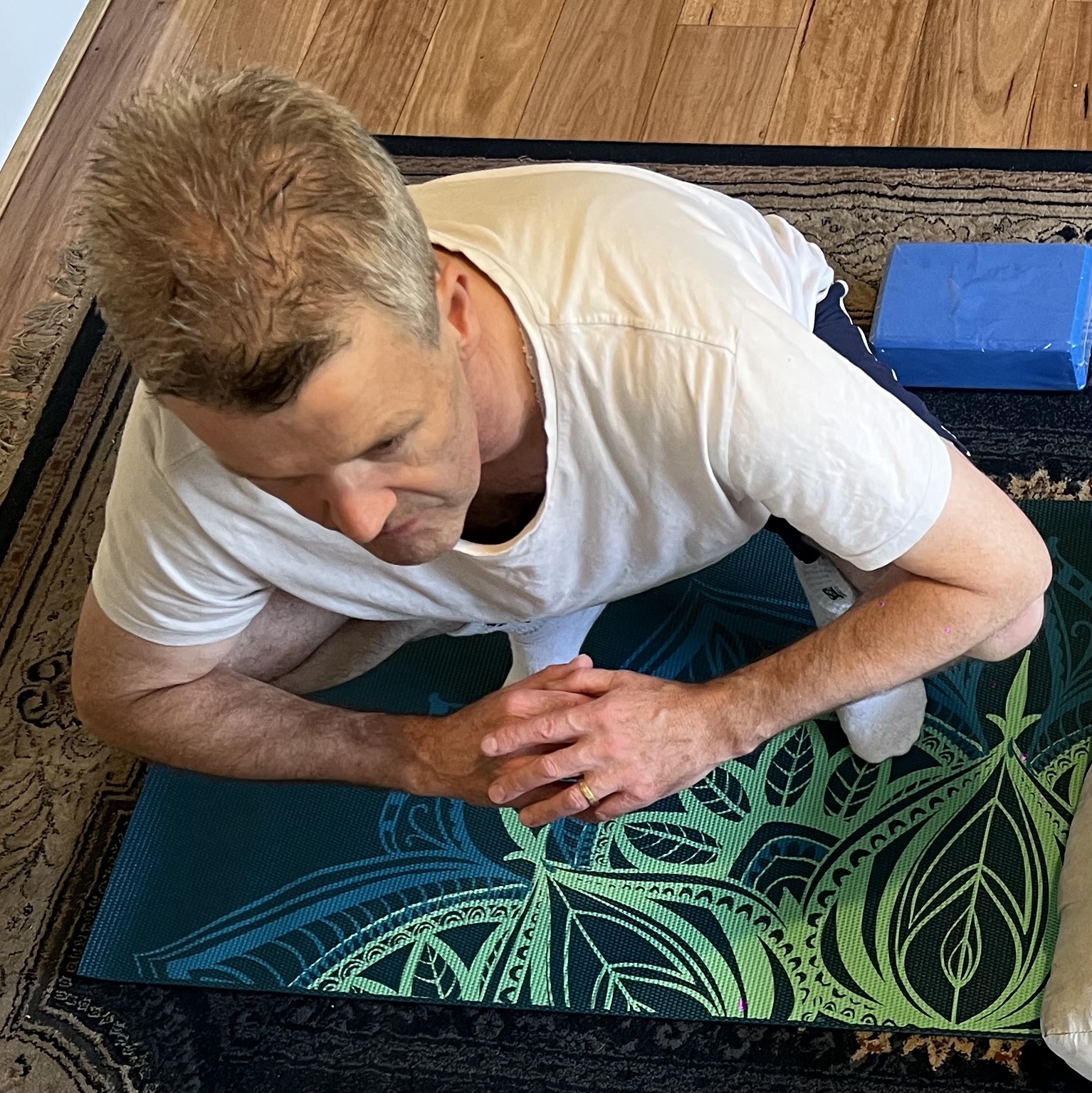 Close-up exercise stretching position on the mat
